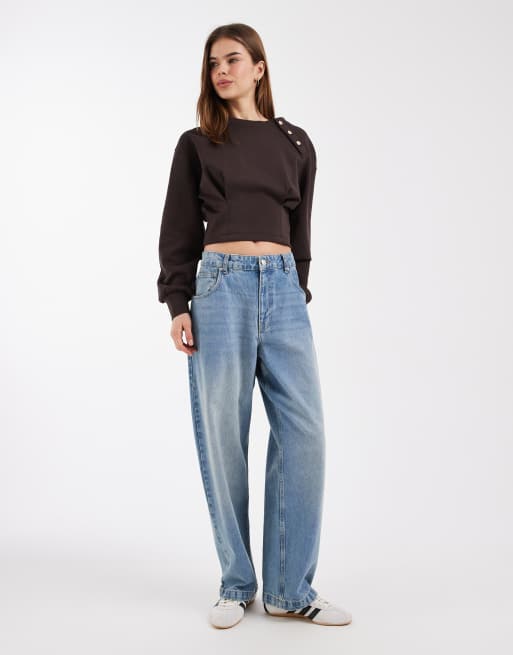ASOS DESIGN - Top met lange mouwen, knopen en kraagje in bruin, 2 van 4