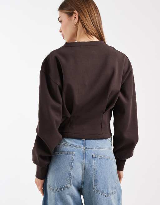 ASOS DESIGN - Top met lange mouwen, knopen en kraagje in bruin, 3 van 4