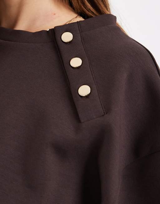 ASOS DESIGN - Top met lange mouwen, knopen en kraagje in bruin, 4 van 4