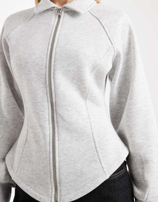 ASOS DESIGN - Top met lange mouwen, kraagje en rits in grijs, 2 van 4