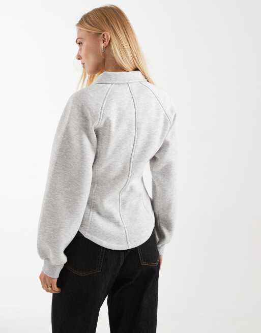 ASOS DESIGN - Top met lange mouwen, kraagje en rits in grijs, 3 van 4