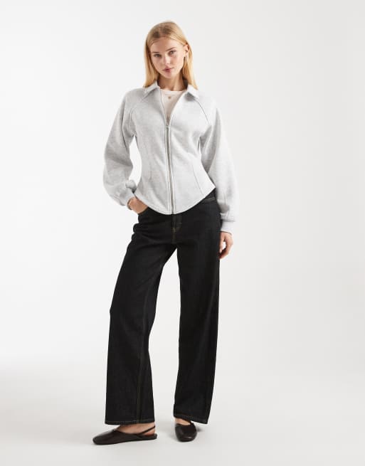 ASOS DESIGN - Top met lange mouwen, kraagje en rits in grijs, 4 van 4