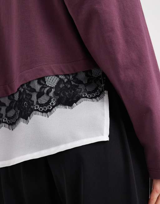 ASOS DESIGN - Top met lange mouwen, onderlaag van chiffon en kanten rand, 4 van 4