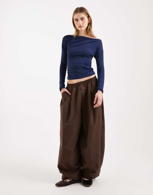 ASOS DESIGN - Top met lange mouwen, rechte hals en gerimpelde top in blauw, 4 van 4