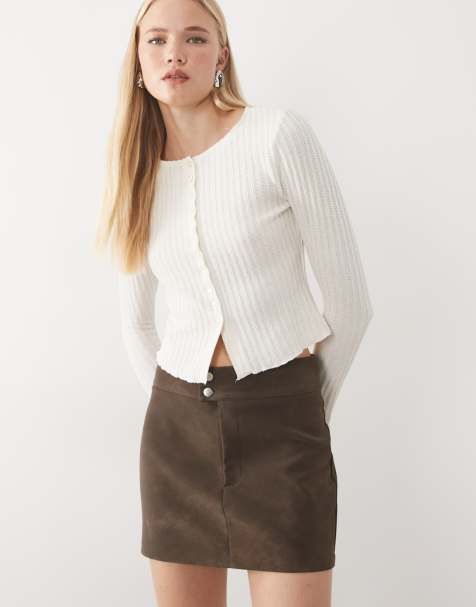 ASOS DESIGN top met lange mouwen, textuur en knoopsluiting, nauwsluitend, crème - view 1