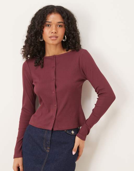 ASOS DESIGN - Top met lange mouwen, wijde hals en knopen