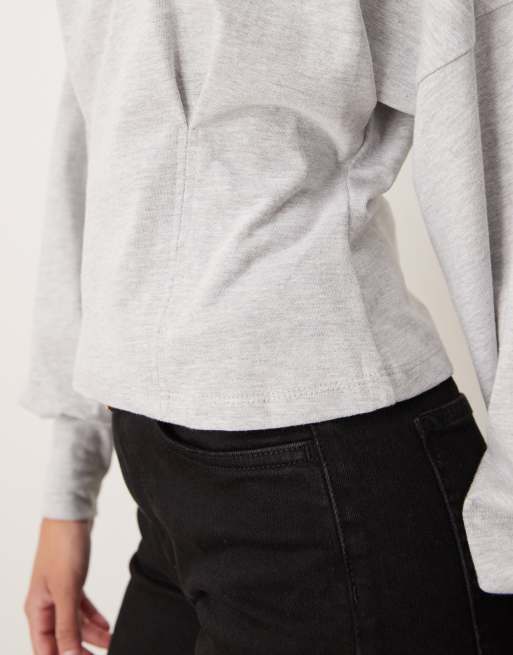 ASOS DESIGN - Top met lange pofmouwen en korsettaille in gemêleerd grijs, 3 van 4