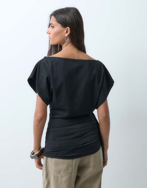 ASOS DESIGN - Top met rechte hals en overslag in de taille in zwart, 2 van 4