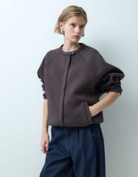 ASOS DESIGN top met rits en raglanmouwen in bruin - view 1