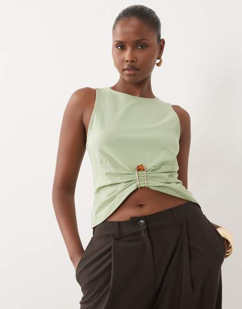 ASOS DESIGN top met ruche aan de voorkant in salie - view 1
