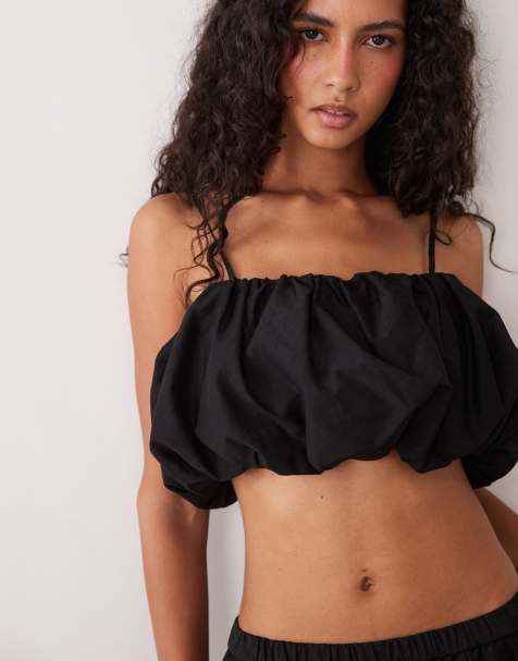 ASOS DESIGN - Top met ruches in zwart - view 1