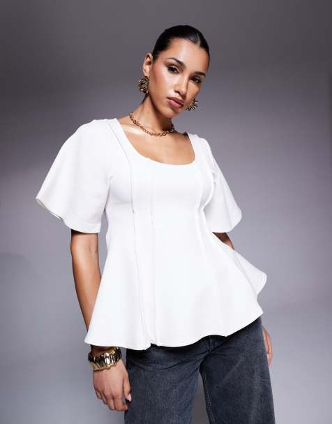 ASOS DESIGN - Top met siernaden, korte mouwen en peplumzoom - view 1