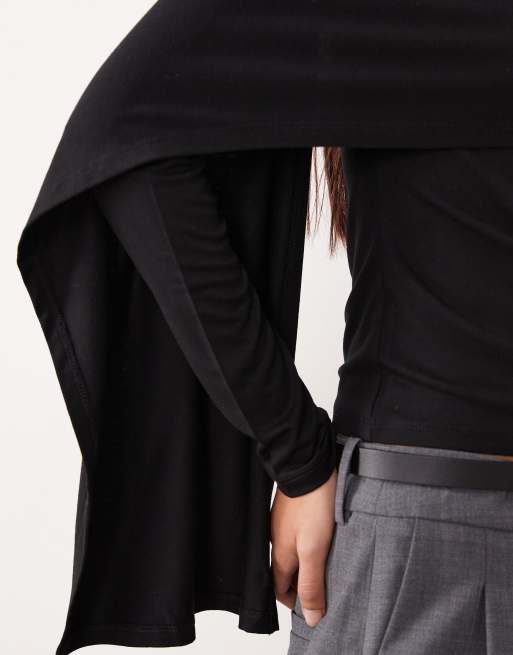 ASOS DESIGN - Top met sjaaldetail en lange mouwen in zwart, 2 van 4