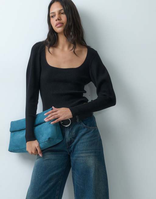 ASOS DESIGN top met structuur en lage ronde hals in zwart, 4 van 5