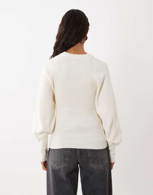 ASOS DESIGN top met structuur en volumemouwen in crème, 4 van 4