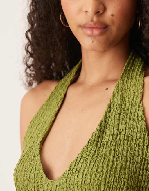 ASOS DESIGN - Top met textuur en halternek in groen, 2 van 4