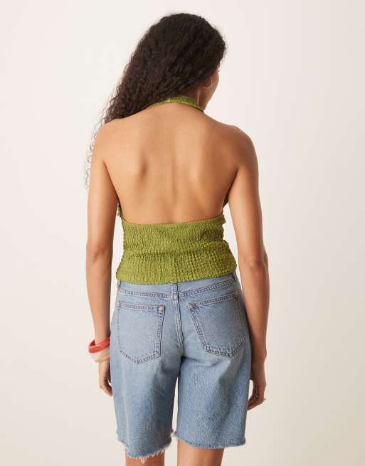 ASOS DESIGN - Top met textuur en halternek in groen, 4 van 4