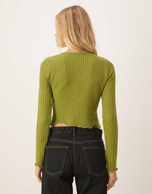 ASOS DESIGN - Top met textuur, knoopsluiting en lange mouwen in groen, 3 van 4