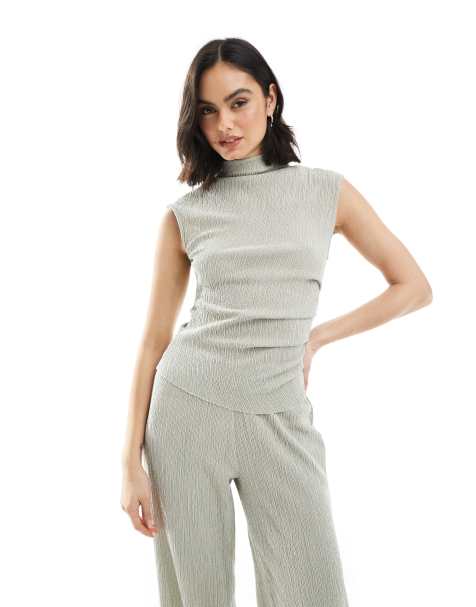 ASOS DESIGN - Top met textuur, rimpeleffect en kapmouwtjes in grijs - view 1