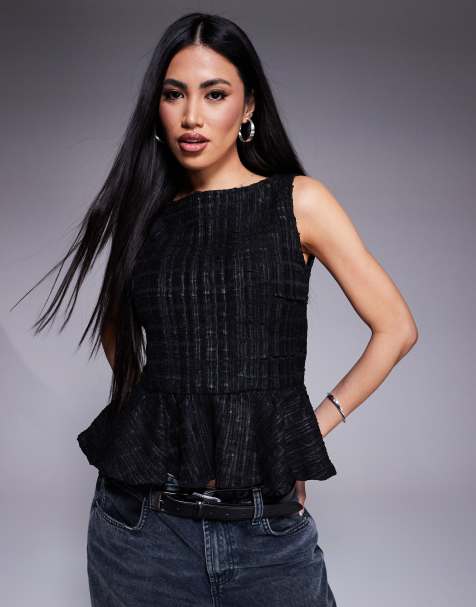ASOS DESIGN - Top met textuur, zoom met structuur en boothals in zwart - view 1