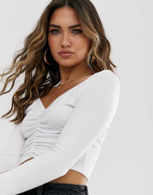 ASOS DESIGN - Top met V-uitsnijding aan voor- en achterkant en rimpeleffect in wit, 3 van 4