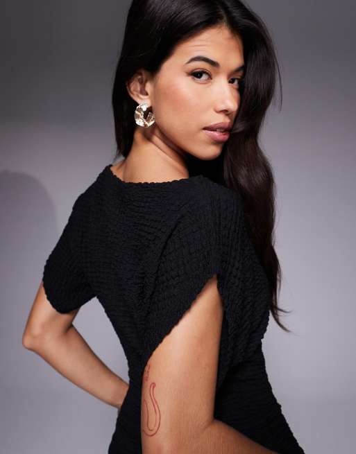 ASOS DESIGN - Top met vleermuismouwen en bubble-textuur in zwart, 2 van 4