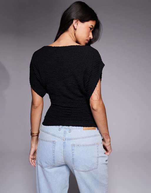 ASOS DESIGN - Top met vleermuismouwen en bubble-textuur in zwart, 3 van 4