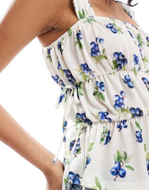 ASOS DESIGN - Top milkmaid a fiori con fondo peplo, 4 di 4
