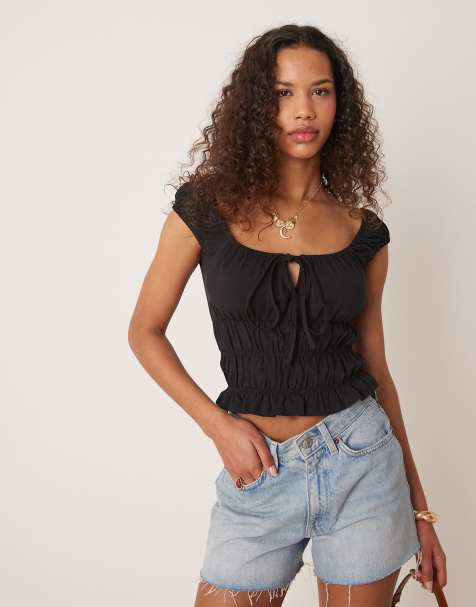 ASOS DESIGN - Top milkmaid a maniche corte nero - view 1