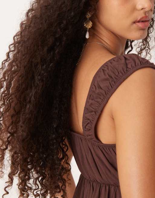 ASOS DESIGN - Top milkmaid babydoll svasato marrone, 2 di 4