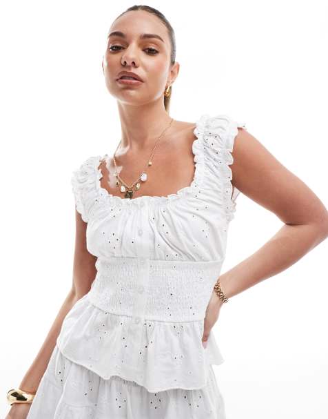 ASOS DESIGN - Top milkmaid in pizzo bianco con bottoni - view 1