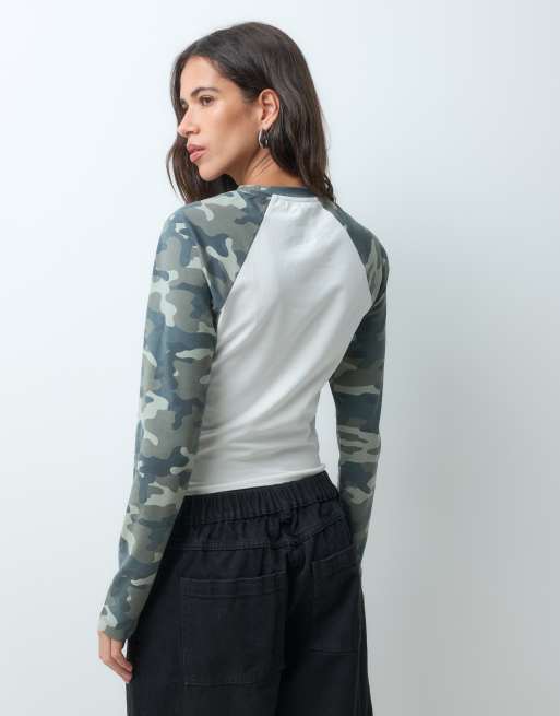 ASOS DESIGN top mimetico raglan a maniche lunghe in ecru, 4 di 4