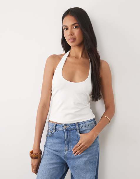 ASOS DESIGN - Top minimal allacciato al collo a doppio strato color crema - view 1