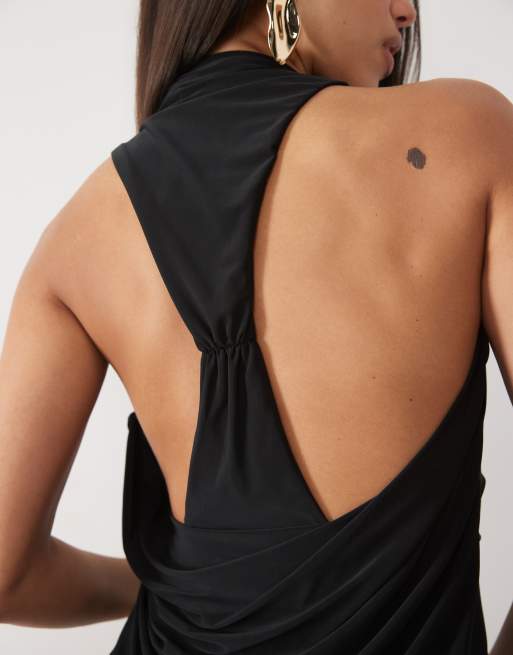 ASOS DESIGN Top mit Wasserfallausschnitt am Rücken in Schwarz, 3 von 4