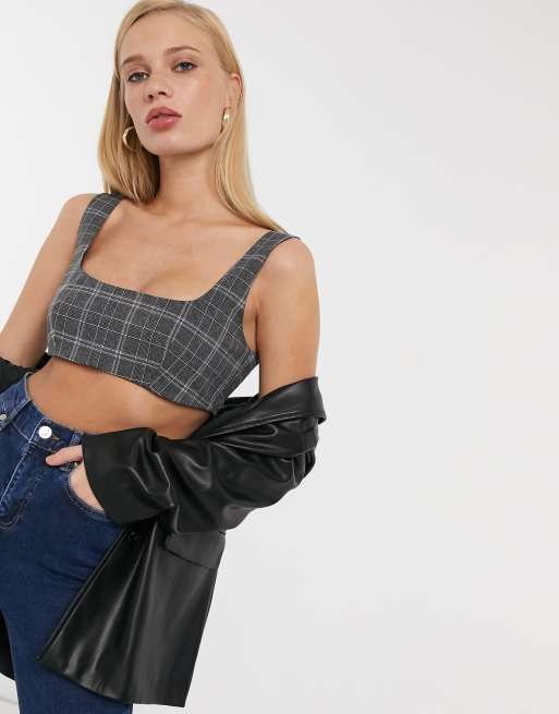 ASOS DESIGN - Top modello corto con scollatura smussata a quadri monocromatici in coordinato