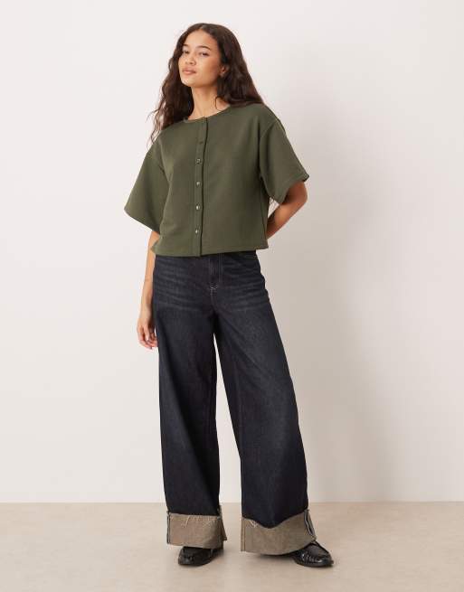 ASOS DESIGN - Top molletonné boutonné coupe carrée - Kaki, 2 de 4