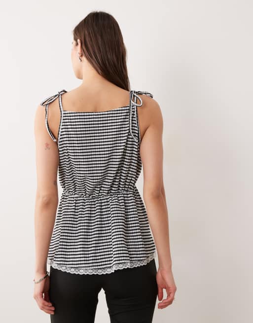 ASOS DESIGN - Top monocromatico a quadretti con finiture in pizzo in coordinato, 4 di 4
