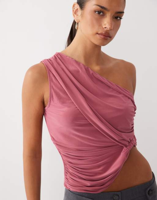 ASOS DESIGN - Top monospalla asimmetrico modellante rosa, 3 di 4