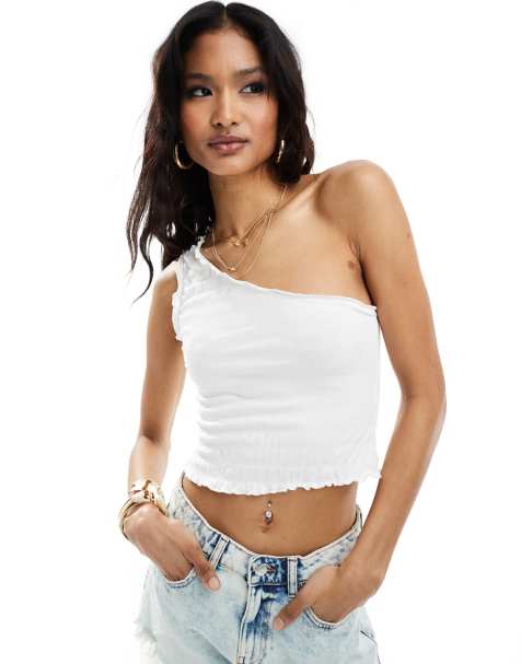 ASOS DESIGN - Top monospalla bianco testurizzato - view 1