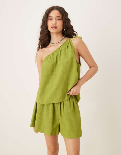 ASOS DESIGN - Top monospalla color lime in coordinato