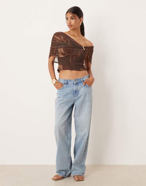 ASOS DESIGN - Top monospalla con stampa astratta a fiori e finiture in rete, 2 di 4