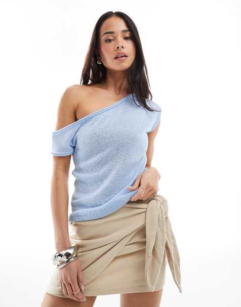 ASOS DESIGN - Top monospalla in maglia blu chiaro - view 1