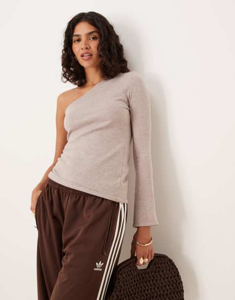 ASOS DESIGN - Top monospalla in maglia color mocha con dettaglio arricciato - view 1
