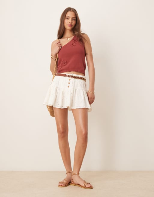 ASOS DESIGN - Top monospalla in maglia marrone con applicazioni a forma di fiori, 3 di 4