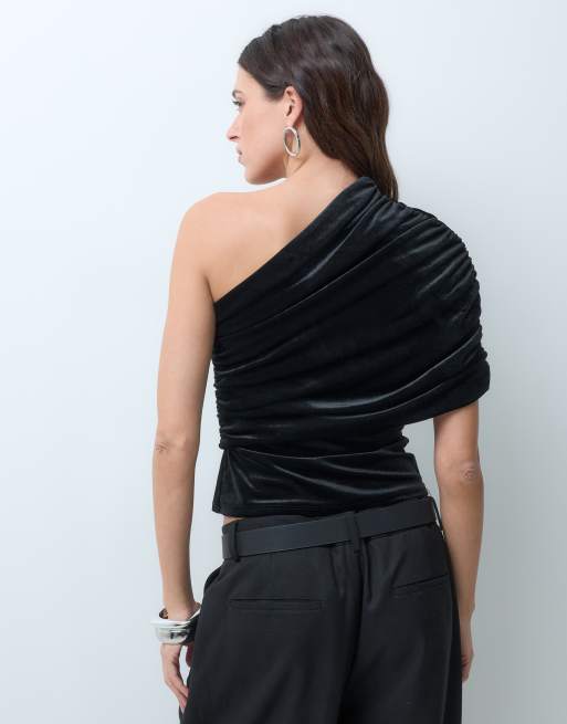 ASOS DESIGN top monospalla in velluto nero, 3 di 5