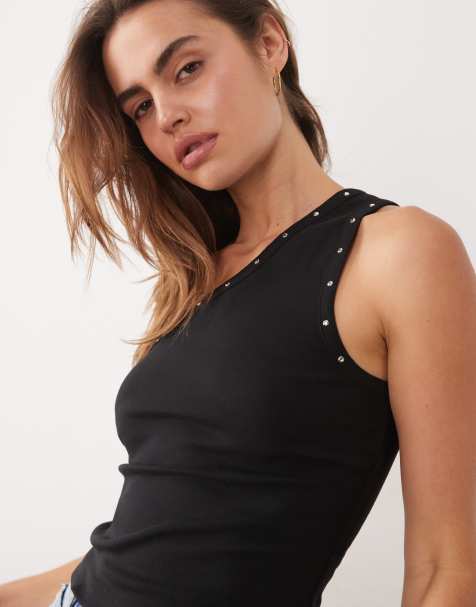 ASOS DESIGN - Top monospalla nero con borchie - view 1