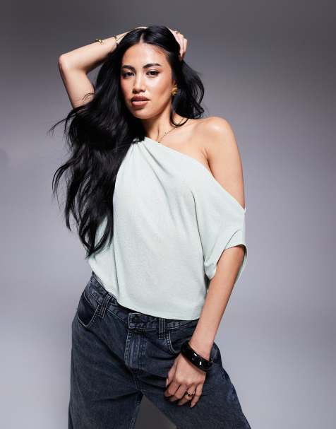 ASOS DESIGN - Top monospalla vestibilità comoda verde semitrasparente - view 1