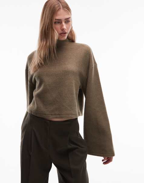ASOS DESIGN - Top morbidissimo color oliva con collo a imbuto in coordinato - view 1