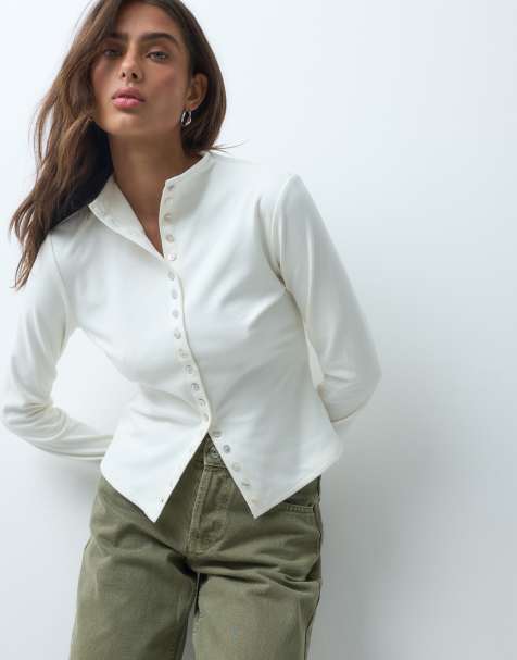 ASOS DESIGN top morbidissimo con colletto button-down color crema - view 1