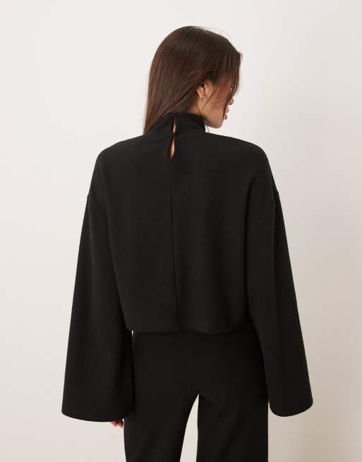 ASOS DESIGN - Top morbidissimo nero con collo a imbuto in coordinato, 4 di 4